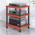 Heavy Duty Media Stand for Audio/Video Components, Modern 2/3/4 Tier Stereo Rack, Durable Electronics Shelf Unit for Home/Living Room, Brown Finish (H 66.5cm)