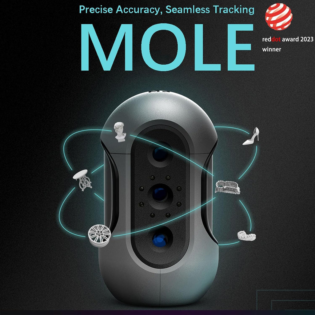 3DMakerpro Mole 3D Scanner for 3D Printing - 3D Printer Accessories 0.05mm Accuracy 0.1mm Resolution 10FPS Handheld & Turntable Scan, NIR Light & Visual Tracking Technology, Free 3D Scanning Software