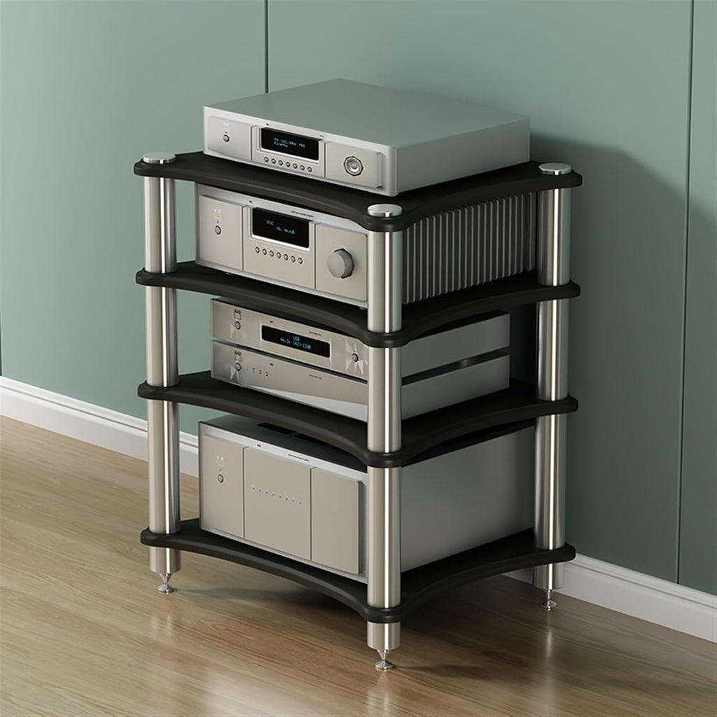 Heavy Duty Audio Rack - Amplifier Shelf for Audio Equipment, HiFi Cabinet for Record Players and Stereo Receivers, Black Wood Finish
