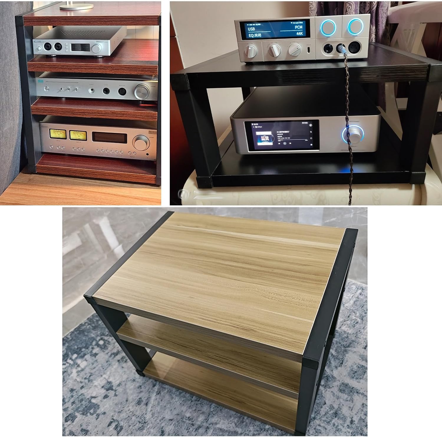 4-Tier Record Player Stand 48cm Tall, HiFi Amplifier Shelf Audio Rack Tower for Audio-Video CD Record Player Stereo Receiver AV Equipment(Black-A)
