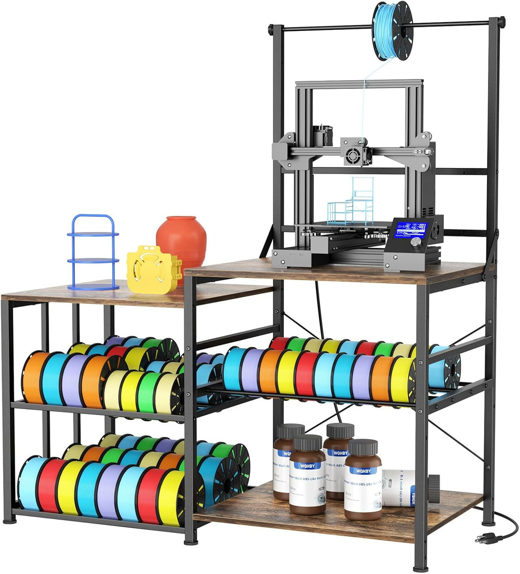 Aquzee 3D Printer Table with Filament Storage, W51*D23.6 3D Printer Stand, Heavy Duty 3D-Printer Storage Rack, 1 Power Outlet 3D-Printing Desk Office Workshop Studio, for 3dPrinter Accessories
