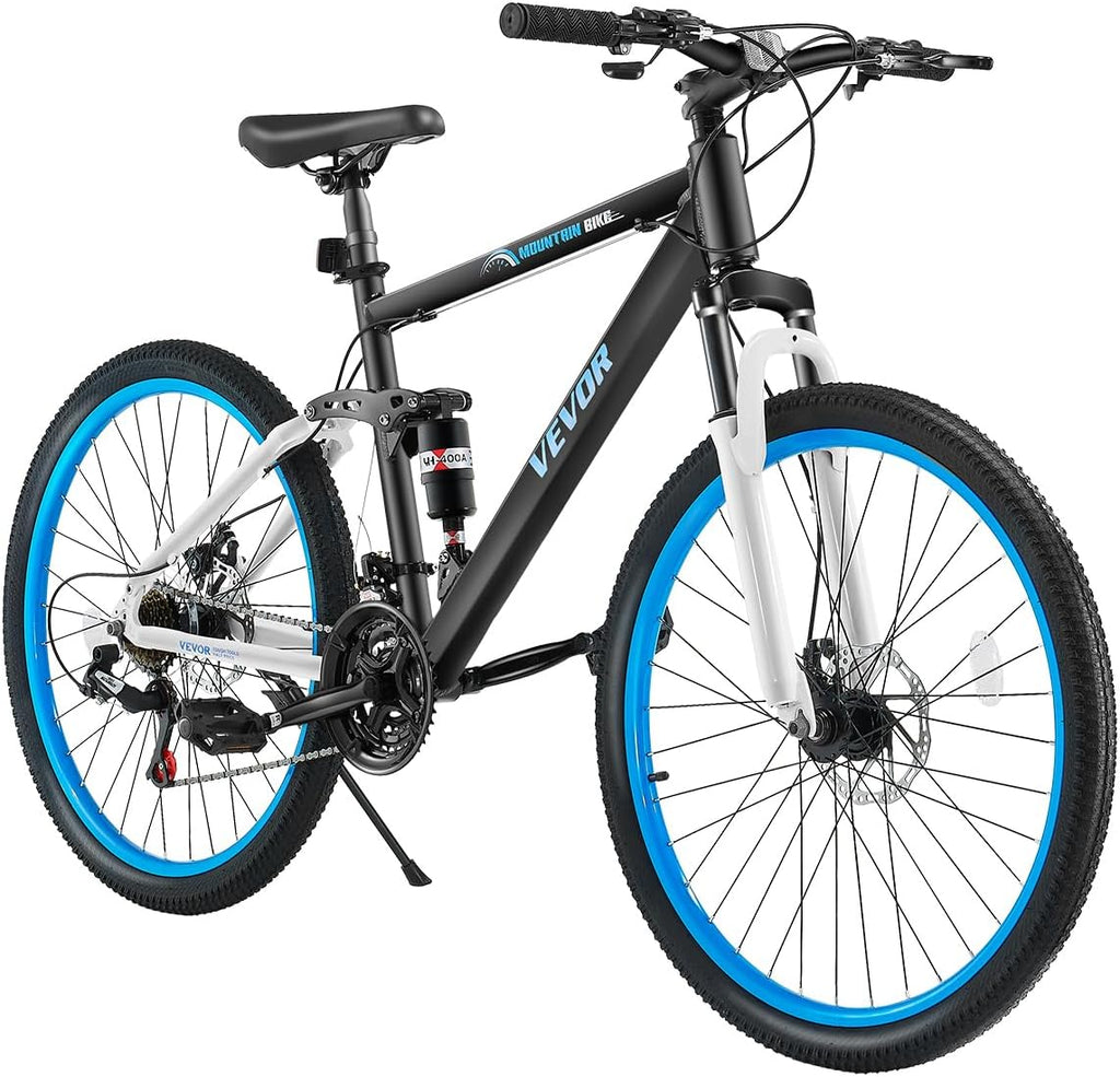 VEVOR Mountain Bike for Men/Women, 20'/26'/29' Sizes, 7/21/24 Speed Twist Shifting, Front or Dual Suspension, Dual Disc Brakes, Comfort Saddle, Sleek Colors