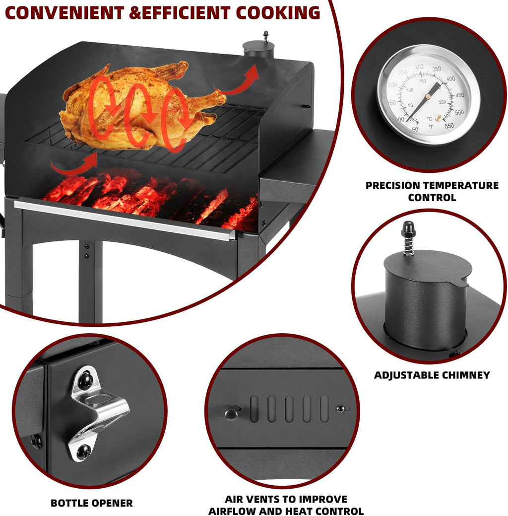 Charcoal Grills Outdoor BBQ Grill with 2 Side Table,Barbecue Grill Smoker with 343 Sq.in.Cooking Area for Outdoor Cooking Backyard Camping Picnics Beach by DNKMOR