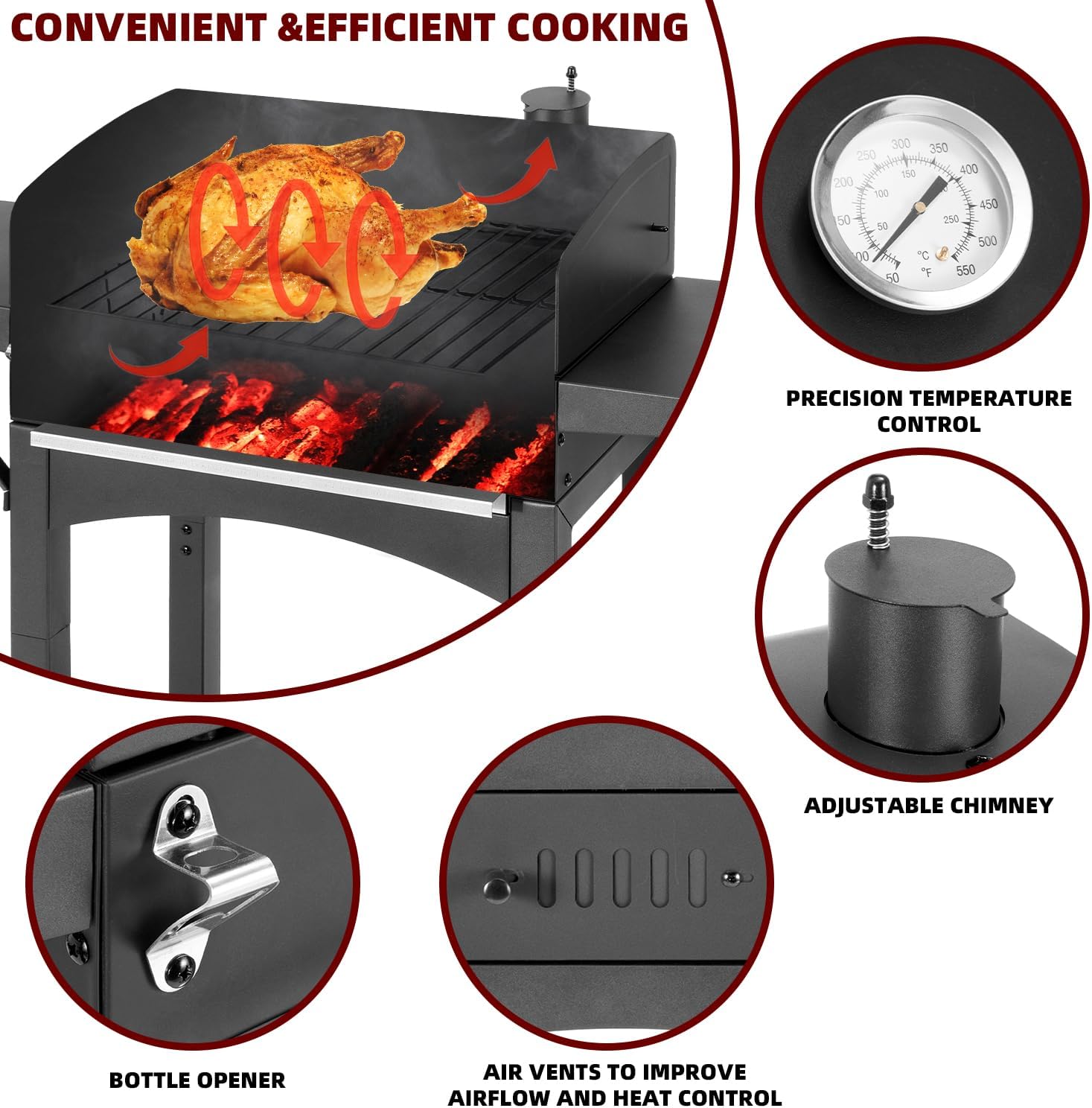 Charcoal Grills Outdoor BBQ Grill with 2 Side Table,Barbecue Grill Smoker with 343 Sq.in.Cooking Area for Outdoor Cooking Backyard Camping Picnics Beach by DNKMOR