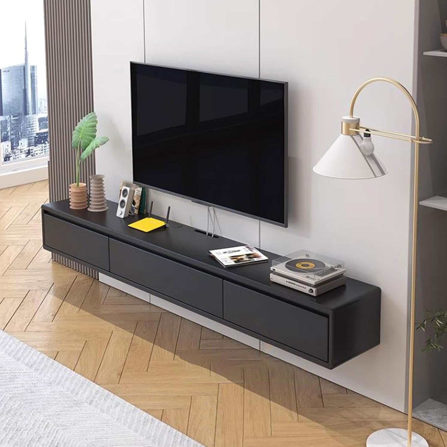 Wall Shelf Wall Mounted TV Cabinet Floating Shelf TV Console Audio-Visual Equipment Shelves Office Storage Cabinet Book Shelf Gaming Shelf TV Stands Entertainment Center Hanging Cabinets Black