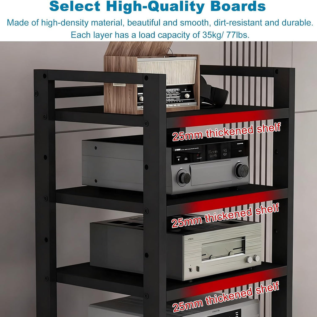 6 Tier Audio Rack Tower, Heavy-Duty AV Media Stand, Adjustable Shelves, Media Storage Cabinet for Amplifier, Record Players, Audio-Visual Equipment(Teak)