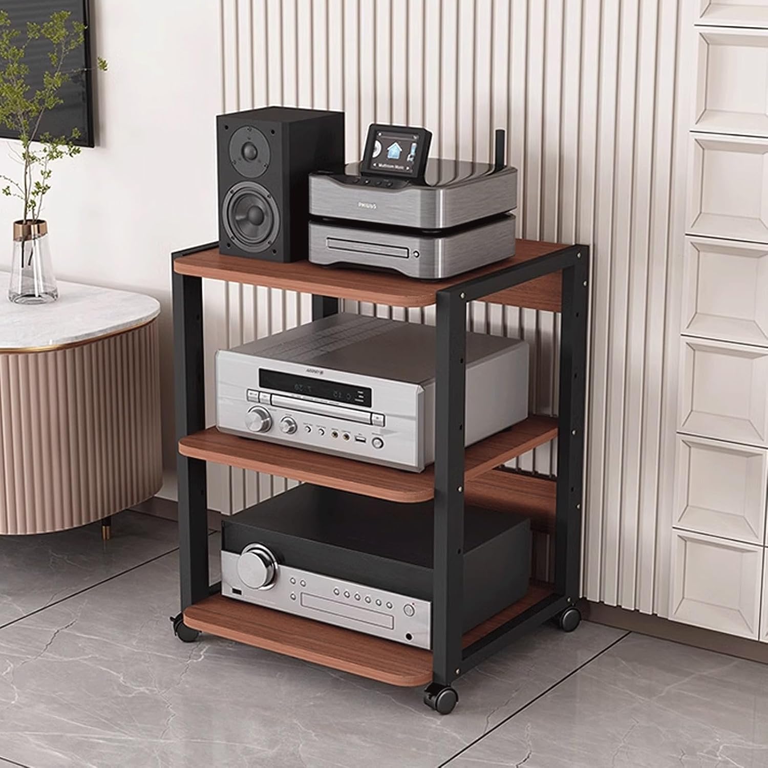 Shelf Organizer Rack, Audio Rack Tower, Media Stand, Rack Audio Tower Heavy Duty for Audio Equipments 50 * 45 * 69.5Cm 3 Colors,Black+Black50*45 * 69.5Cm