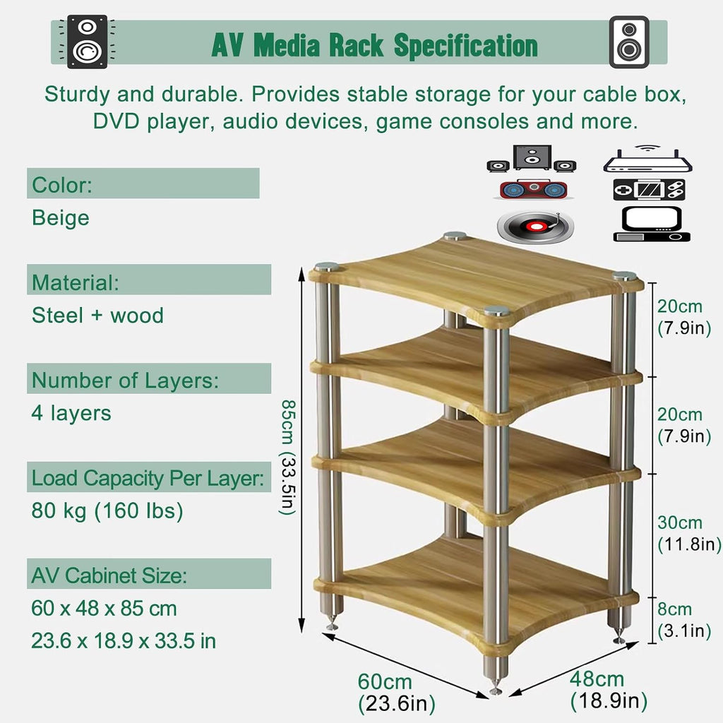 Stereo Stands for Small Spaces, Audio Component Rack Tower Media Stereo Stand Equipment Shelf, Studio/Living Room/Home Theater Receiver Stand(60x48x85cm(24x20x33in))