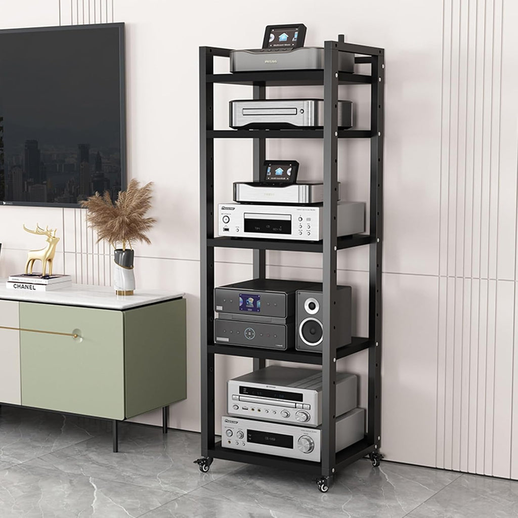 5/6/7/8 Tier Furniture Media Stand DVD CD Player Stand Audio Rack Power Amplifier Equipment Cabinet with Height Adjustable Wooden Shelf Multifunctional Storage Shelves ( Color : A-5 Tier , Size : 50x4