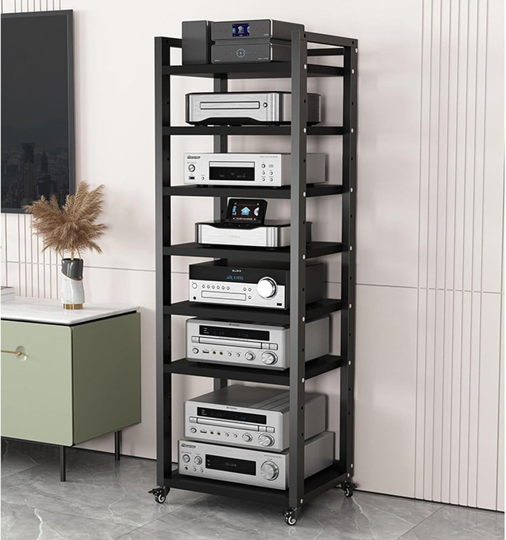Stereo Rack Cabinet 63 Inch High, 5 6 7 8 Tier Record Player Stand for Turntable Av Media Receiver Equipment Storage, Adjustable Shelving Audio Tower Shelf(Color:7 Tier,Size:60cm Wide)