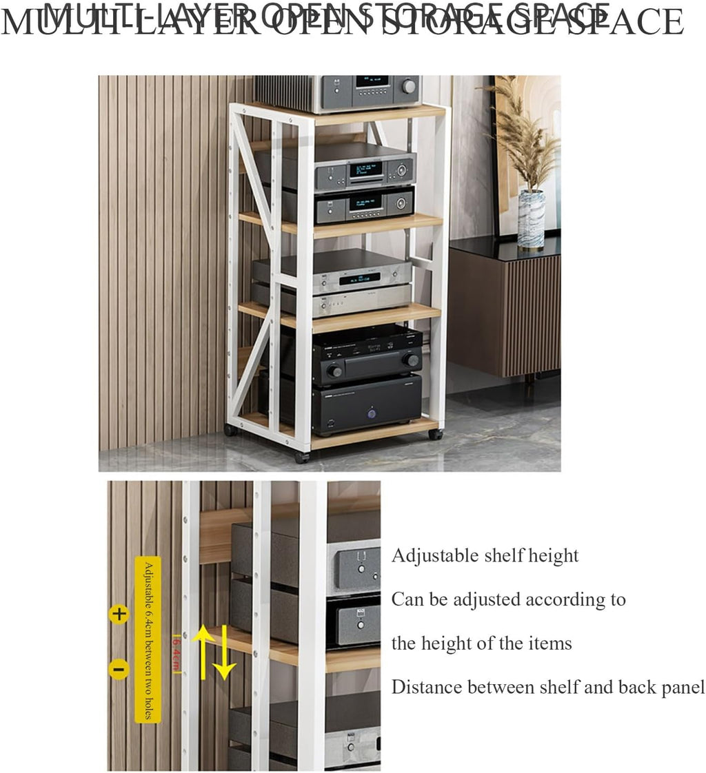Modern AV Media Stand, Heavy Duty Hifi Audio Component Stand Corner Tv Entertainment Stereo Cabinet Amplifier Rack Shelf Rolling Projector Cart, Office Home Theater Video Rack DVD Record Player Stan