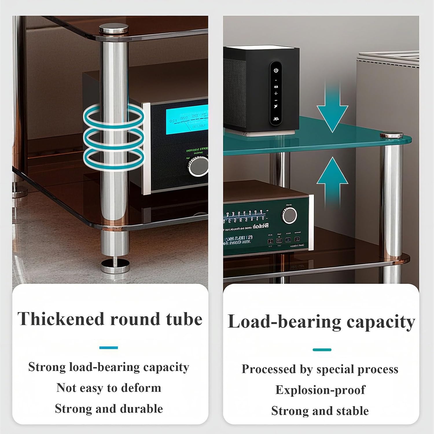1/2/3/4-Tier Audio Rack Tower with Tempered Glass Shelves Stereo Rack AV Media Stand AV Equipment Cabinet Stereo Receiver Display Stand CD Record Player(Amber Glass,1 Tier)