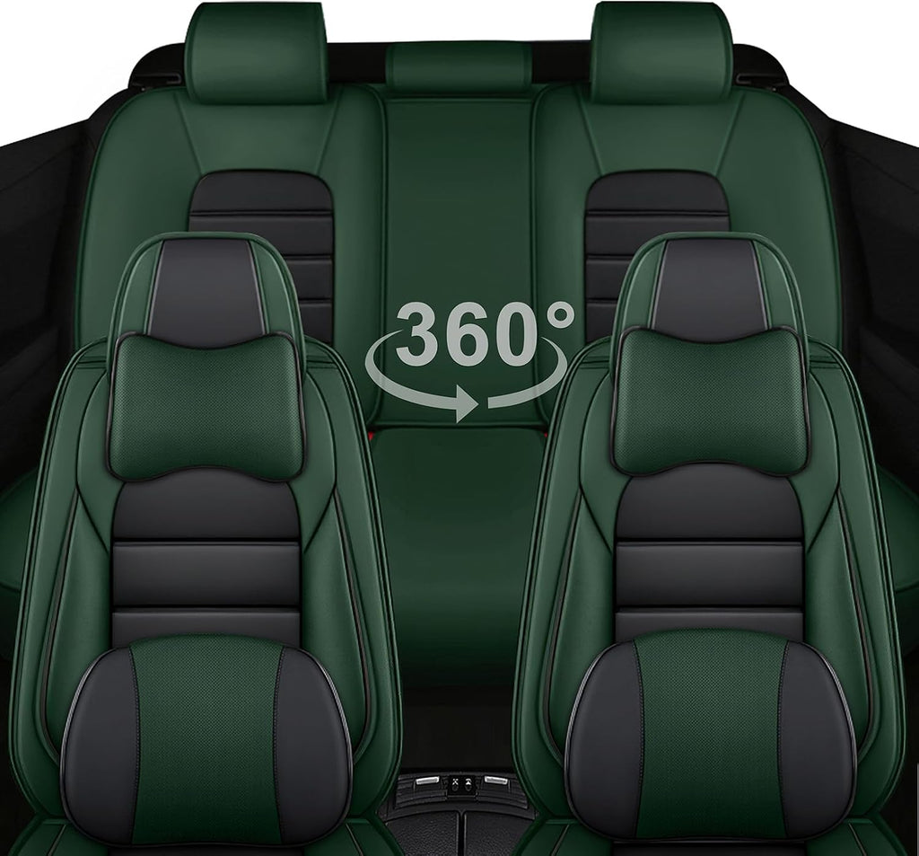 5 Car Seat Covers for Subaru Outback 2000-2026 Breathable Leather,Waterproof Car Seat Protectors with Comfort Headrest Pillows,Automotive Vehicle Cushion with Storage Pockets (Luxury,Green)