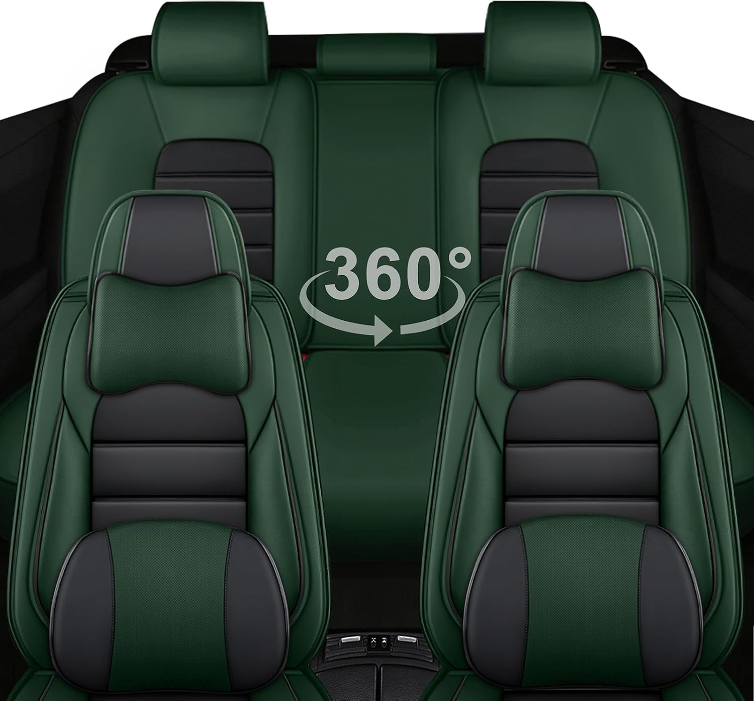 5 Car Seat Covers for Subaru Outback 2000-2026 Breathable Leather,Waterproof Car Seat Protectors with Comfort Headrest Pillows,Automotive Vehicle Cushion with Storage Pockets (Luxury,Green)
