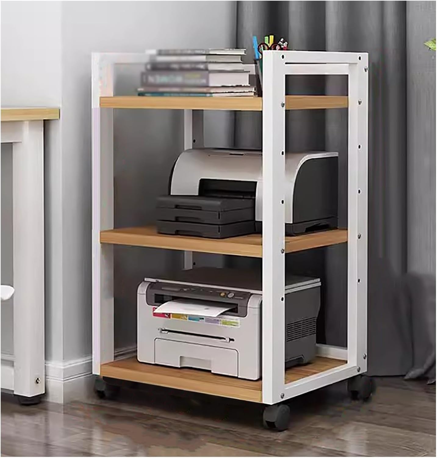 Audio Component Rack Media Stereo Stand Equipment Shelf 3 4 5 Tier, Free Standing Heavy Duty Media Storage Stands on Wheels, Commercial Home (Color : White-#2, Size : 5 Layer) (White #2)