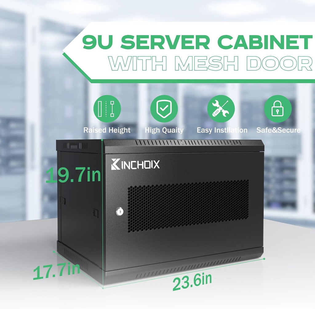 Wall Mount Network Server Cabinet 9U Network Rack Enclosure for Computer Routers Switches Networking Electronic Equipment, Removable Side Panels & Locks, 19.7in Depth