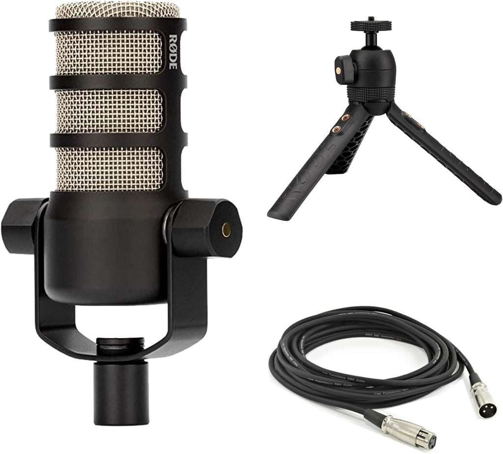 Rode PodMic Dynamic Podcast Microphone with Rode Tripod Desktop Mic Stand, XLR Cable and StreamEye Polishing Cloth