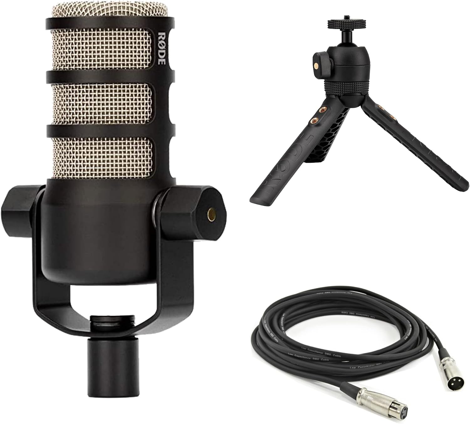 Rode PodMic Dynamic Podcast Microphone with Rode Tripod Desktop Mic Stand, XLR Cable and StreamEye Polishing Cloth