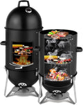 VINGLI 4-Tier 3-in-1 Vertical Charcoal Grill, 18.8 Charcoal Smoker with Built-in Thermometer, Air Vent and Access Doors, Perfect for Outdoor Cookings, Camping, Picnics, BBQs, and Tailgating Parties