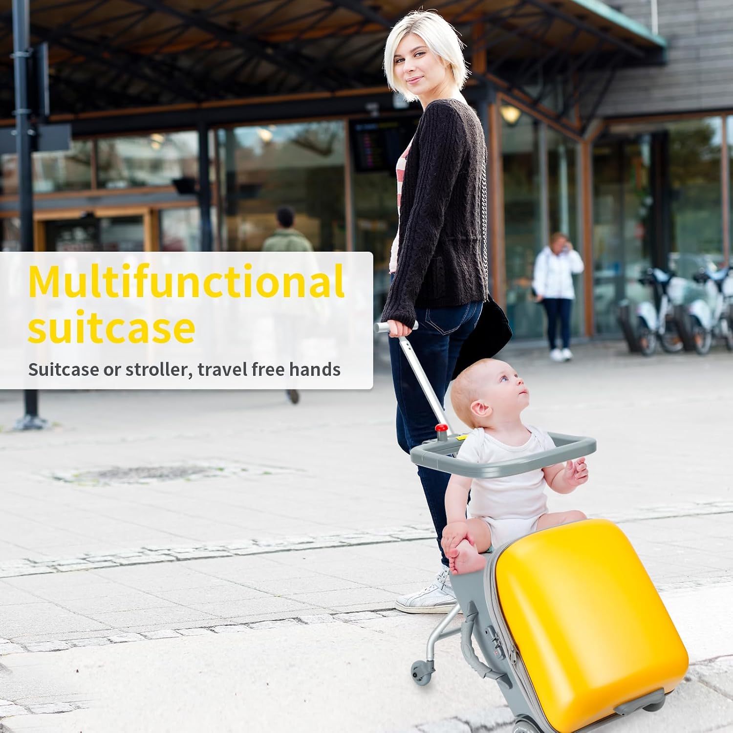 LemoHome Expandable Luggage with Spinner Wheels,Large Suitcases with Child Seat Design,Hard Luggage for Women and Men,20 inch Hardside Carry on Luggage for Travel (Yellow)