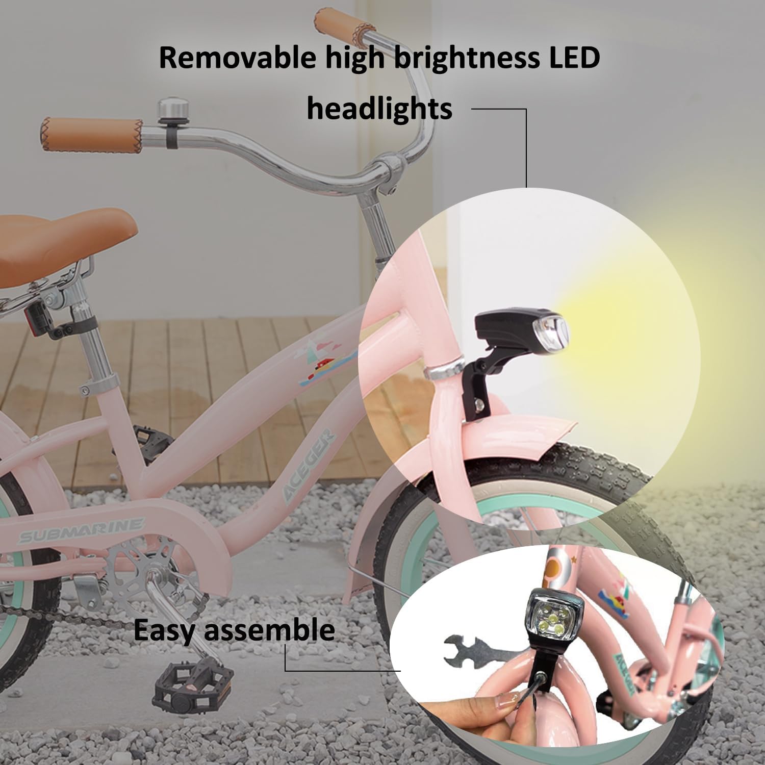 ACEGER Girls Beach Cruiser Bike for Kids 5-13 Years Old, 16' 18' 20' 24' Single Speed Kids Bicycle Included Coaster Brake, Front and Rear Reflectors, 24' 7 Speeds with Dual Brakes