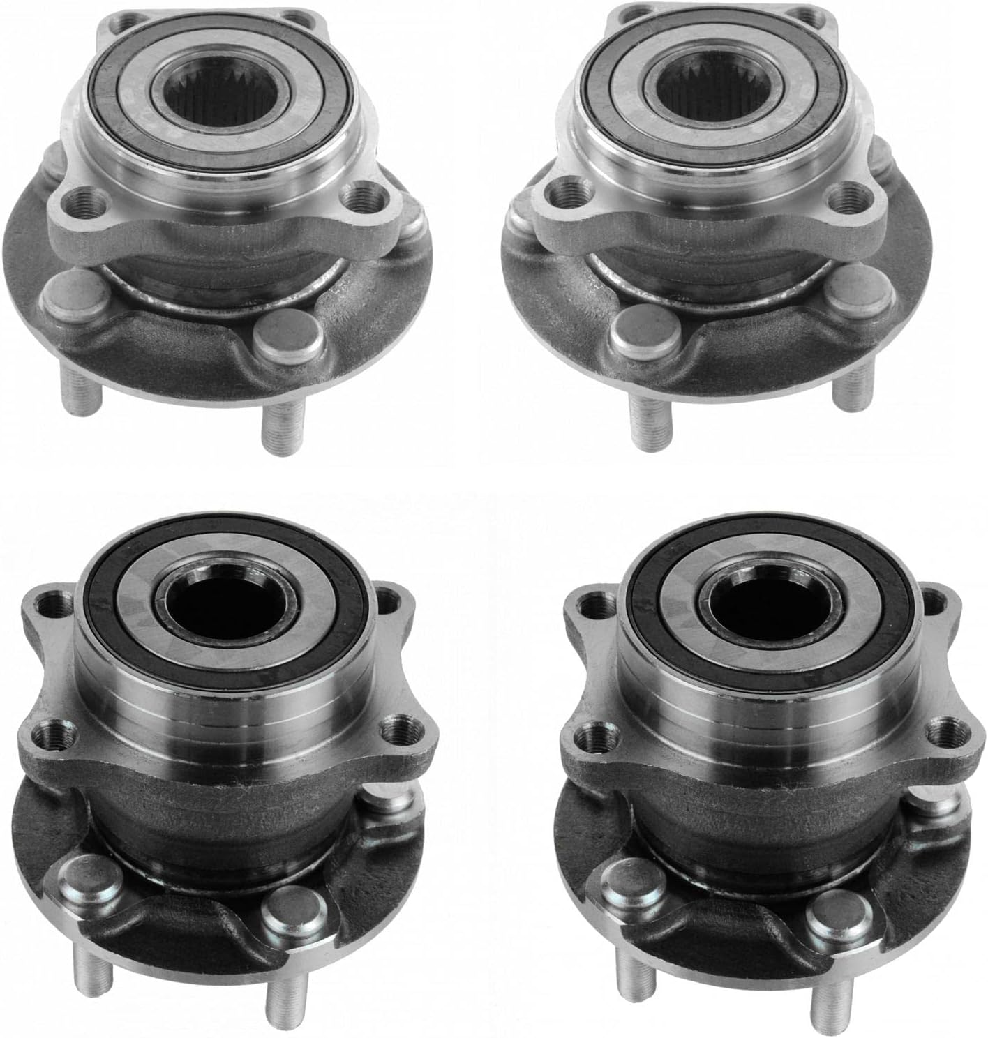 TRQ 2 Piece Front Rear Wheel Bearing & Hub Assembly Set Compatible with 2009-2013 Subaru Forester 2012-2013 Impreza 2010-2014 Legacy Outback