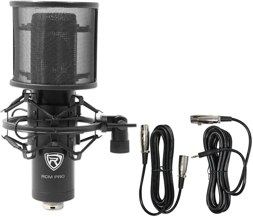 Rockville Recording Studio Bundle: Rockshield 3 Mic Isolation Shield W/Sound Dampening Foam, Rcm Pro Condenser Microphone, Pro-M50 Headphones, Rves05 Tripod Stand, 4-Items
