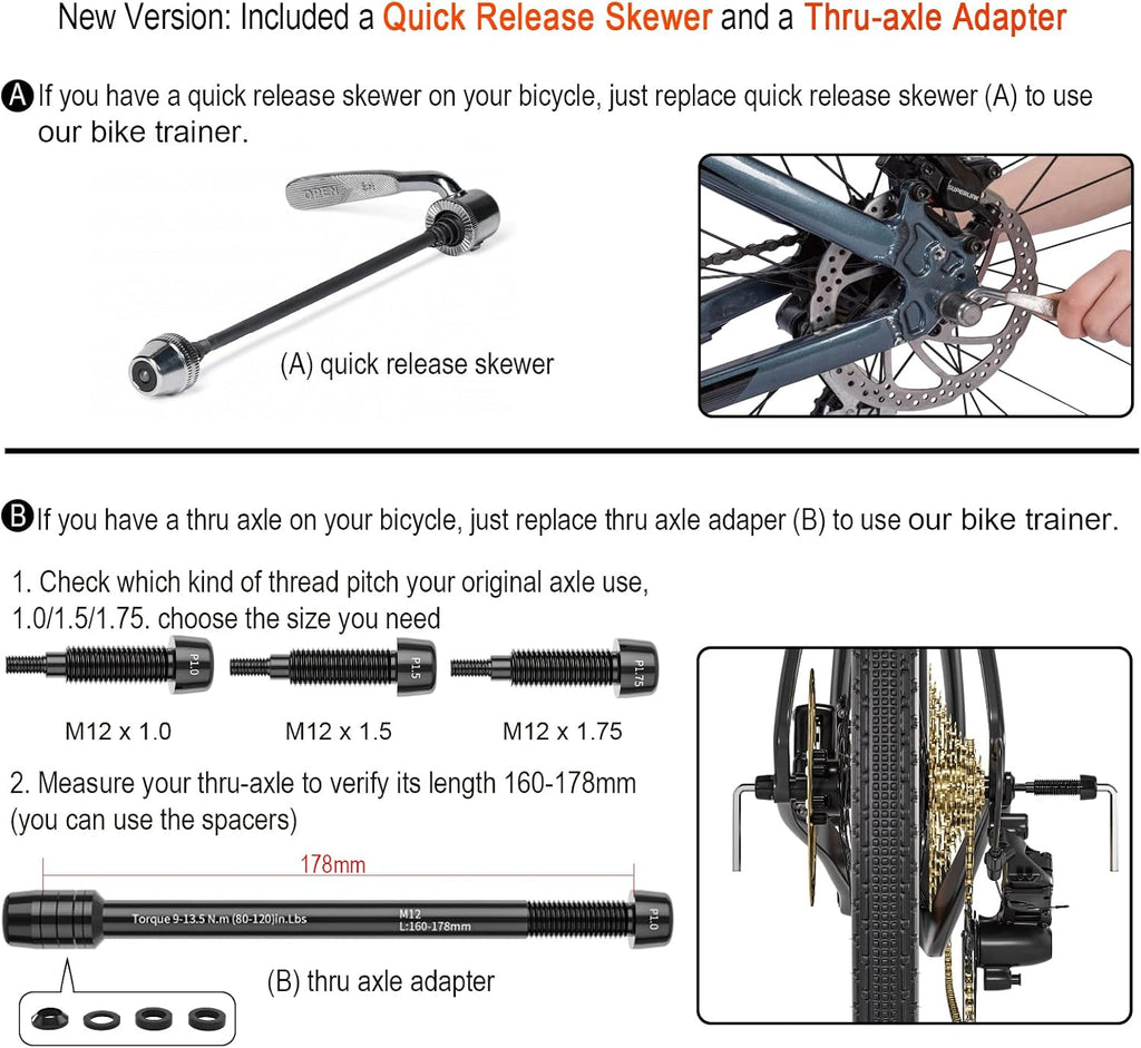 Bike Trainer, Magnetic Bicycle Stationary Stand for Indoor Exercise Riding, 26-29' & 700C Wheels, Quick Release Skewer & Front Wheel Riser Block Included