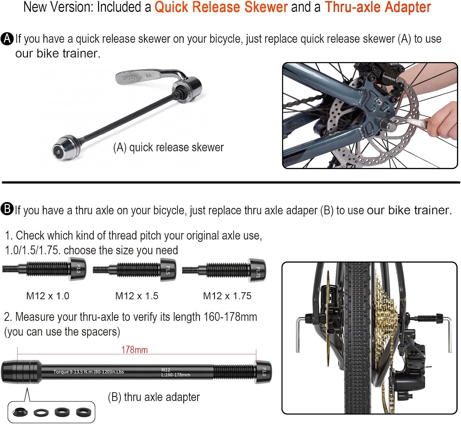 Bike Trainer, Magnetic Bicycle Stationary Stand for Indoor Exercise Riding, 26-29' & 700C Wheels, Quick Release Skewer & Front Wheel Riser Block Included