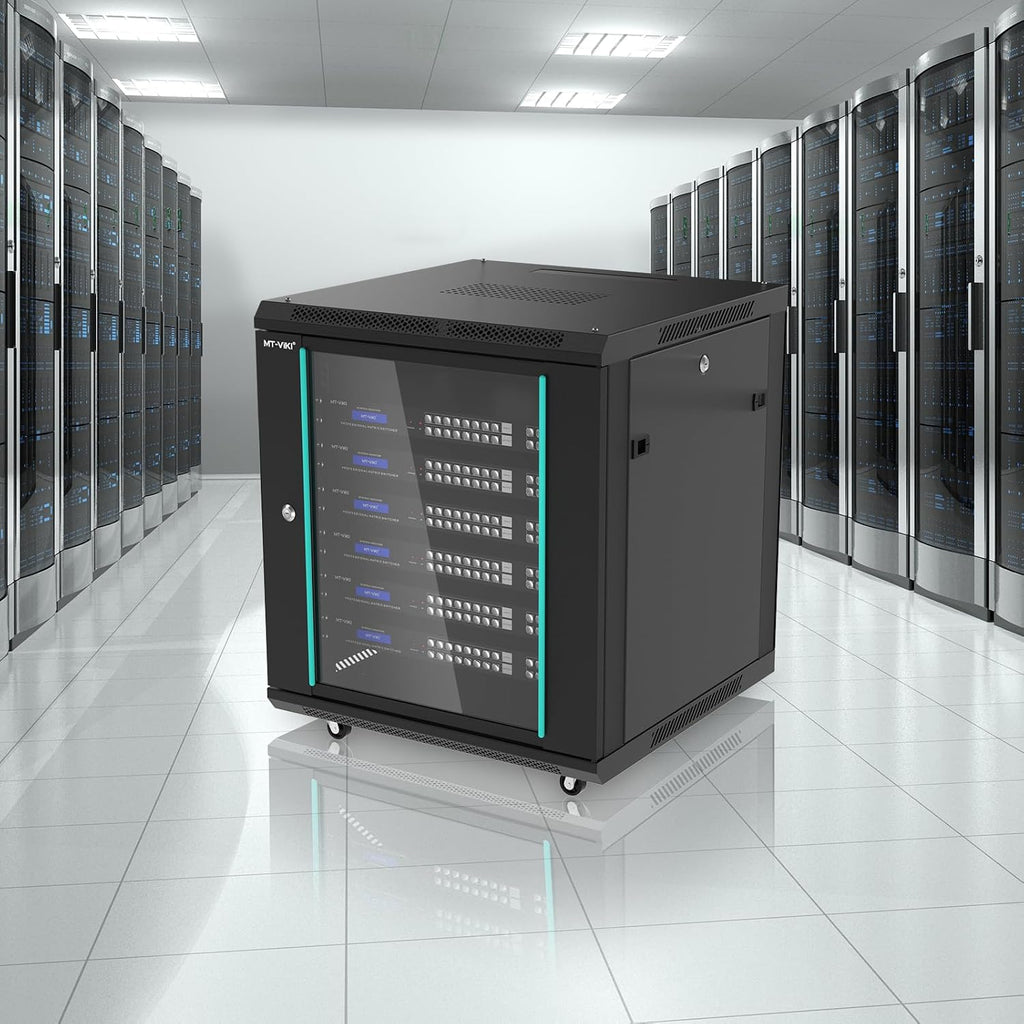 MT-VIKI 12U Server Cabinet Network Rack Vented Enclosure w/Moving Wheel, 0.8mm Thick Steel, 23.6'' Deep (600mm), for 19'' IT Equipment, Included 1pcs 12'' Depth Rack Shelf