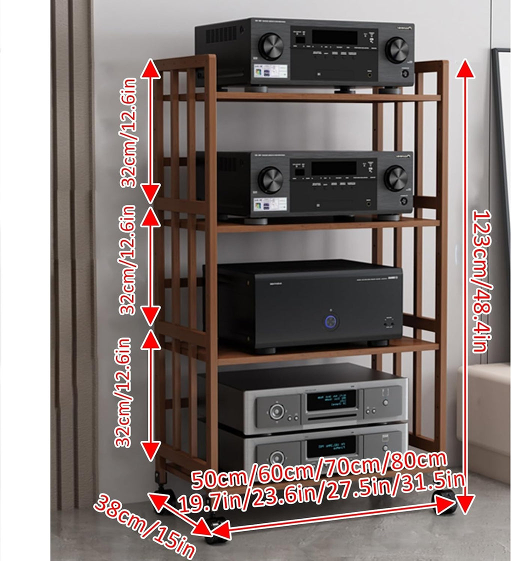 Media Storage Cabinet 4-Tier AV Media Stand Corner Shelf Video Component Cabinet AV Receiver Audio Component Stand Record Player Receiver Electronics Equipment for Living Room Gaming Room Music Studio