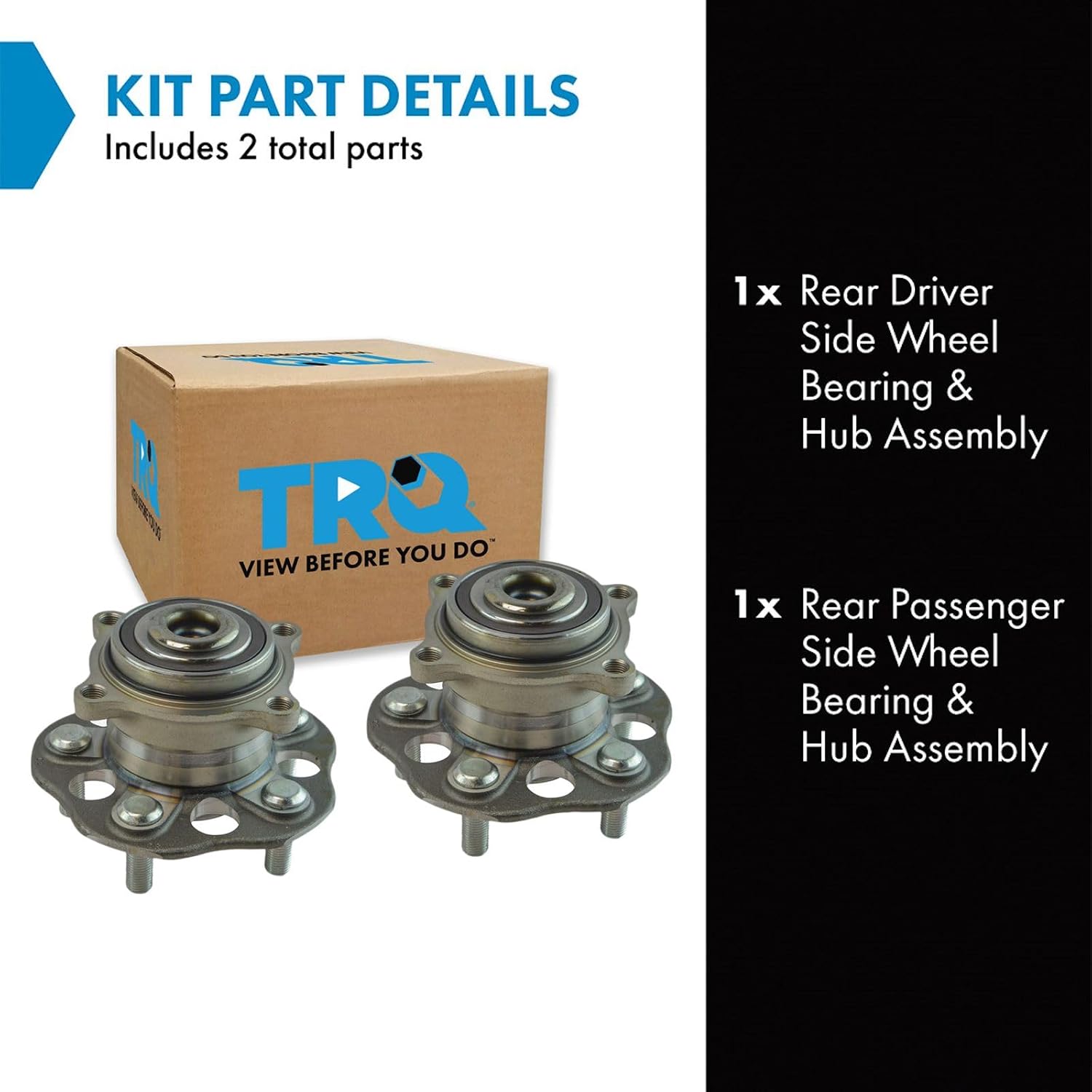 TRQ Rear Left and Right Wheel Bearing and Hub Assembly Set 2 Piece Compatible with 07-11 Honda CR-V 10-11 Accord Crosstour 12-15 FWD Models
