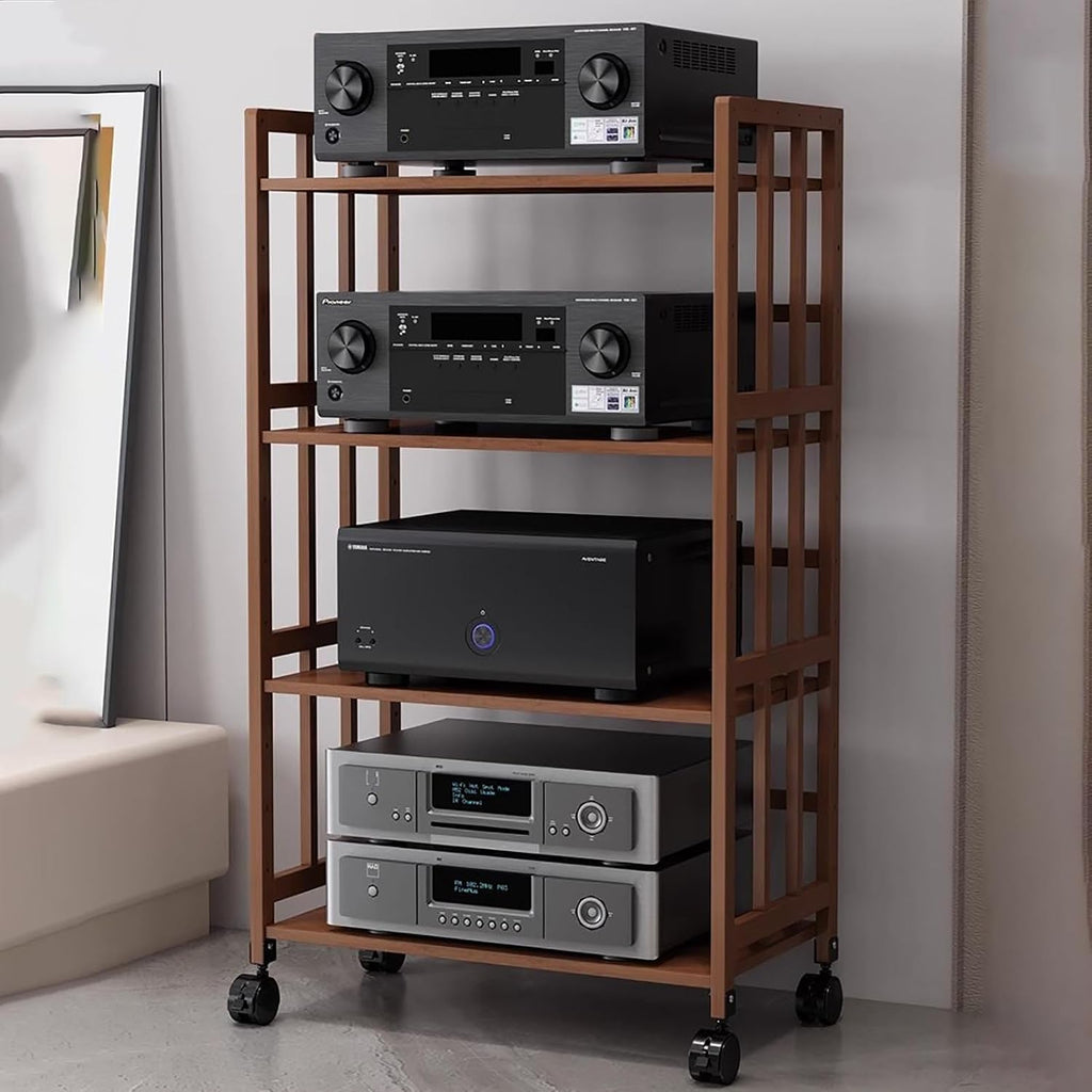 Movable Audio Equipment Cabinet w/Adjustable Shelf, Home Stereo Rack System Complete for Cd Player and Speakers, 1-5 Tier Av Component Stand(Brown,55x123cm)