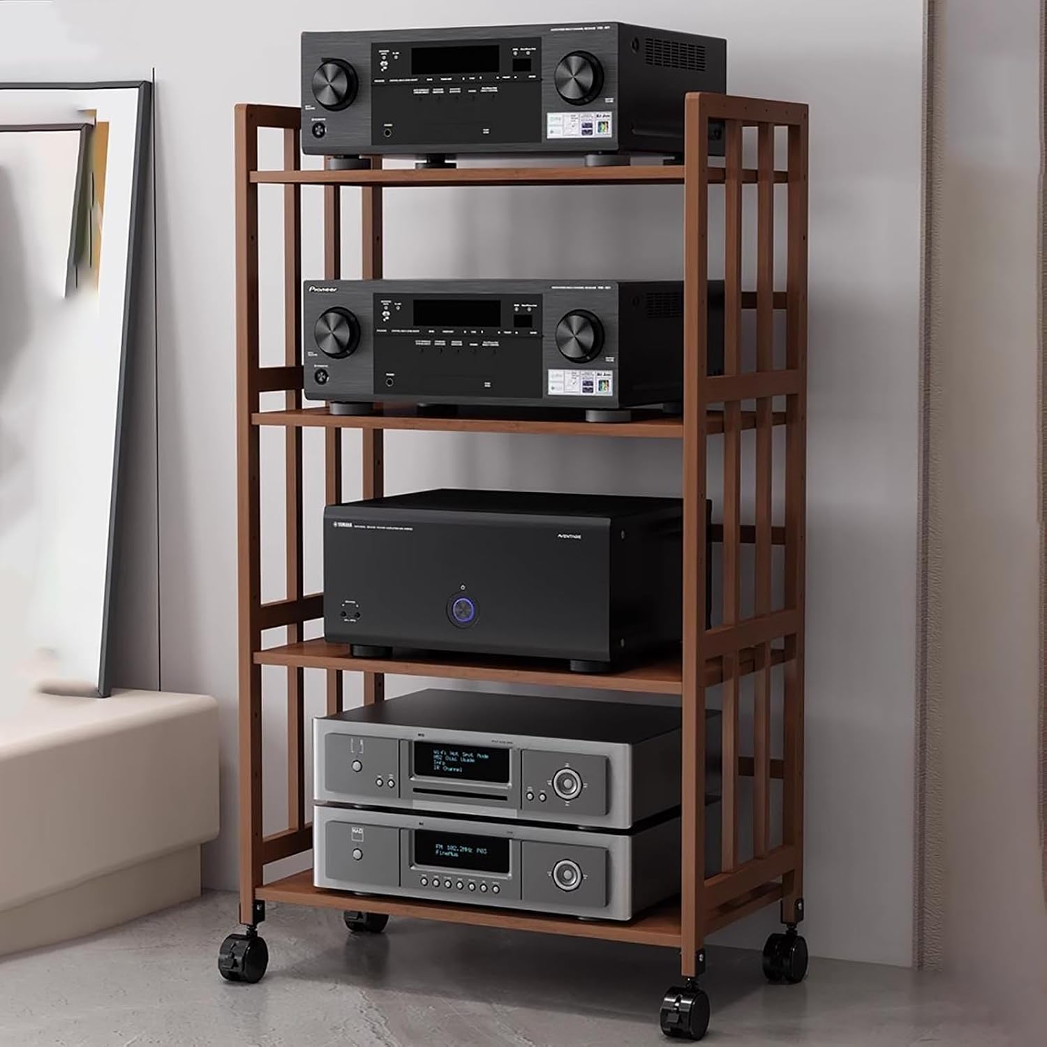 Movable Audio Equipment Cabinet w/Adjustable Shelf, Home Stereo Rack System Complete for Cd Player and Speakers, 1-5 Tier Av Component Stand(Brown,55x123cm)