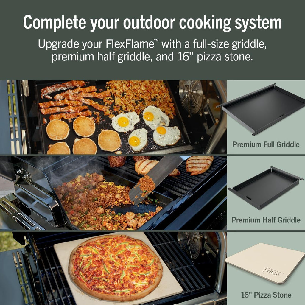 Ninja FlexFlame Grill and Smoker | Electric and Propane Grill, Roaster, BBQ Grill | 5-in-1 Cooking System | 3 Burner | Digital Control | Outdoor Cooking, Griddle, Pizza Maker | Black | PG301BK