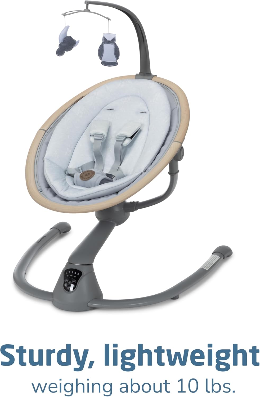 Maxi-Cosi Cassia Smart Baby Swing for Infants, Portable Foldable Swing with Music, 360 Rotation, 5 Speeds, 12 Melodies, EcoCare Fabric, Auto Motion Sensor, 2 Reclines, Classic Slate