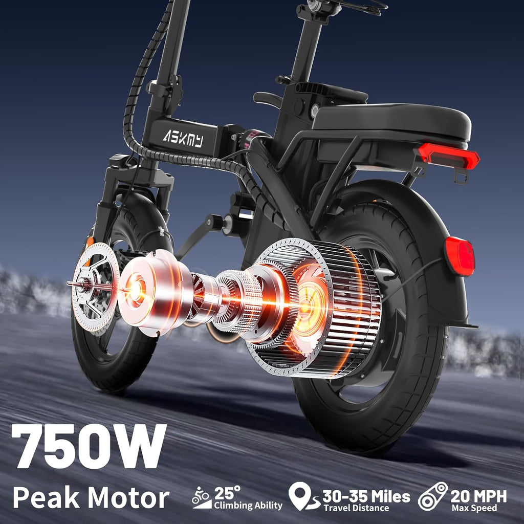 Foldable Electric Bike for Adults and Teens, 740W Peak Motor Ebike with 48V 10AH/20AH Removable Battery, 30-60 Miles PAS Range, 14' Folding Mini E-Bike, 20MPH Electric Bicycle for Daily Commuting