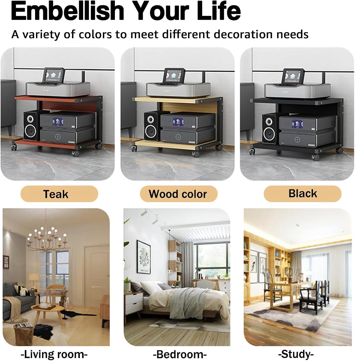 2-Tier AV Media Stand Audio Rack Tower Stereo Cabinet, Audio-Video Shelving with Wheels, Game Console Entertainment Shelf for TV/DVD/CD Record Player,C,20×16×16in/50×40×40cm