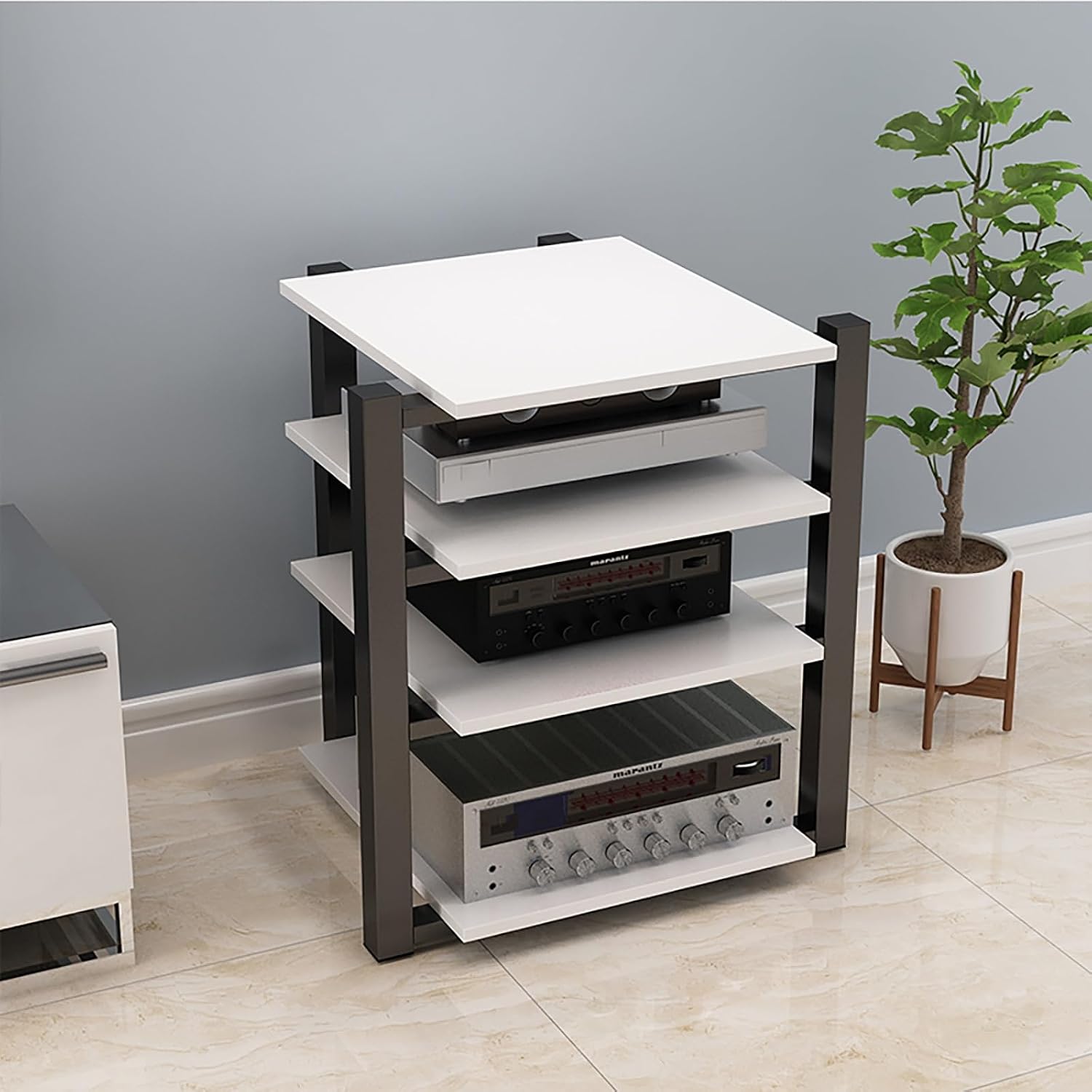 Audio Rack AV Media Stand Media Audio Tower Cabinet 2/3/4 Tier Audio Rack, for Entertainment Stereo Racks Component Storage and Collection Display(White,90cm/35.4in)