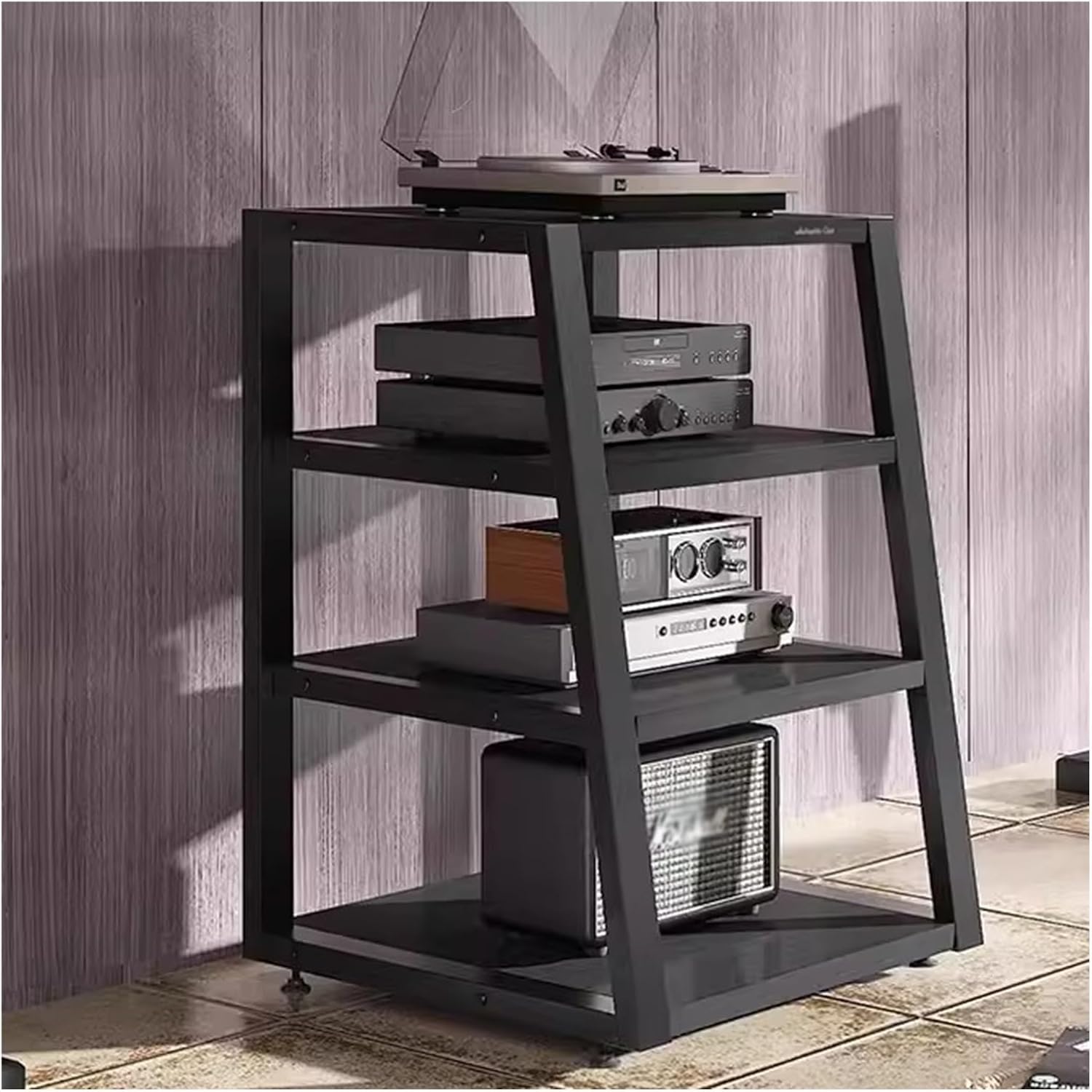 Audio Component Rack Tower Media Stereo Stand Equipment Shelves 2 3 4 Tier, Floor-standing Video Game Organizer Cabinet Display Holder, for Recording Room/Classroom/Meeting Room(Style C,4 Tier 82cm/32