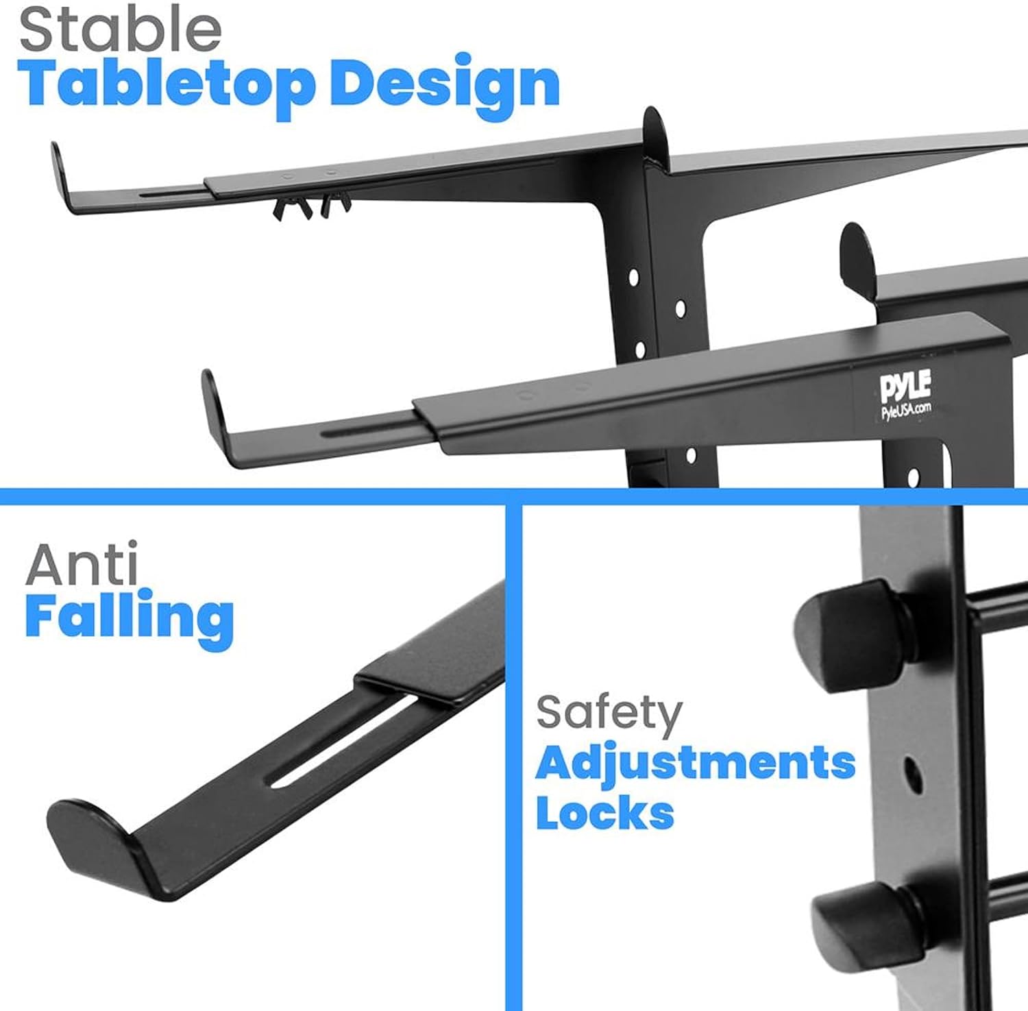 Pyle Portable Dual Laptop Stand - Standing Table with Adjustable Height, Ergonomic Design & Anti-Slip Prongs for DJ Mixer, Sound Equipment, Workstation, Gaming & Home Use - PLPTS38, Black (Pack of 6)