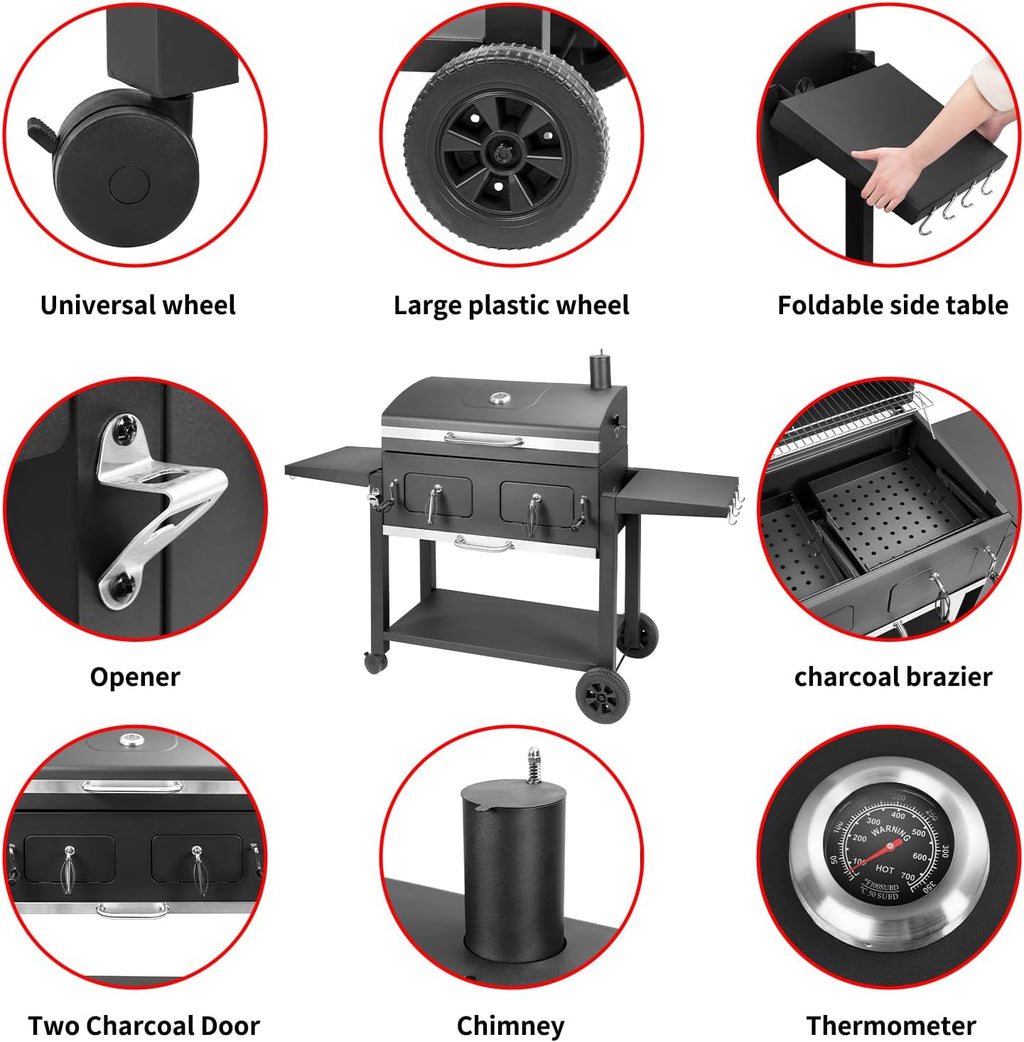 Charcoal Grill Outdoor BBQ Grill, Extra Large Cooking Area 794 Square Inches with Two Individual & Adjustable Charcoal Tray, Foldable Side Tables for Outdoor Cooking Backyard Camping Picnics By DNKMOR