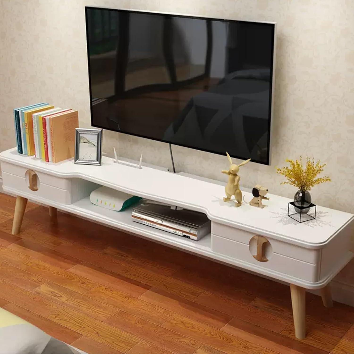 Retro TV Stand for 32-70' TVs, Entertainment Center Audio and Video Equipment Storage with 2 Drawers, for Living Room, Bedroom and Office (Color : White, Size : 130x36x24cm/51x14x10in)