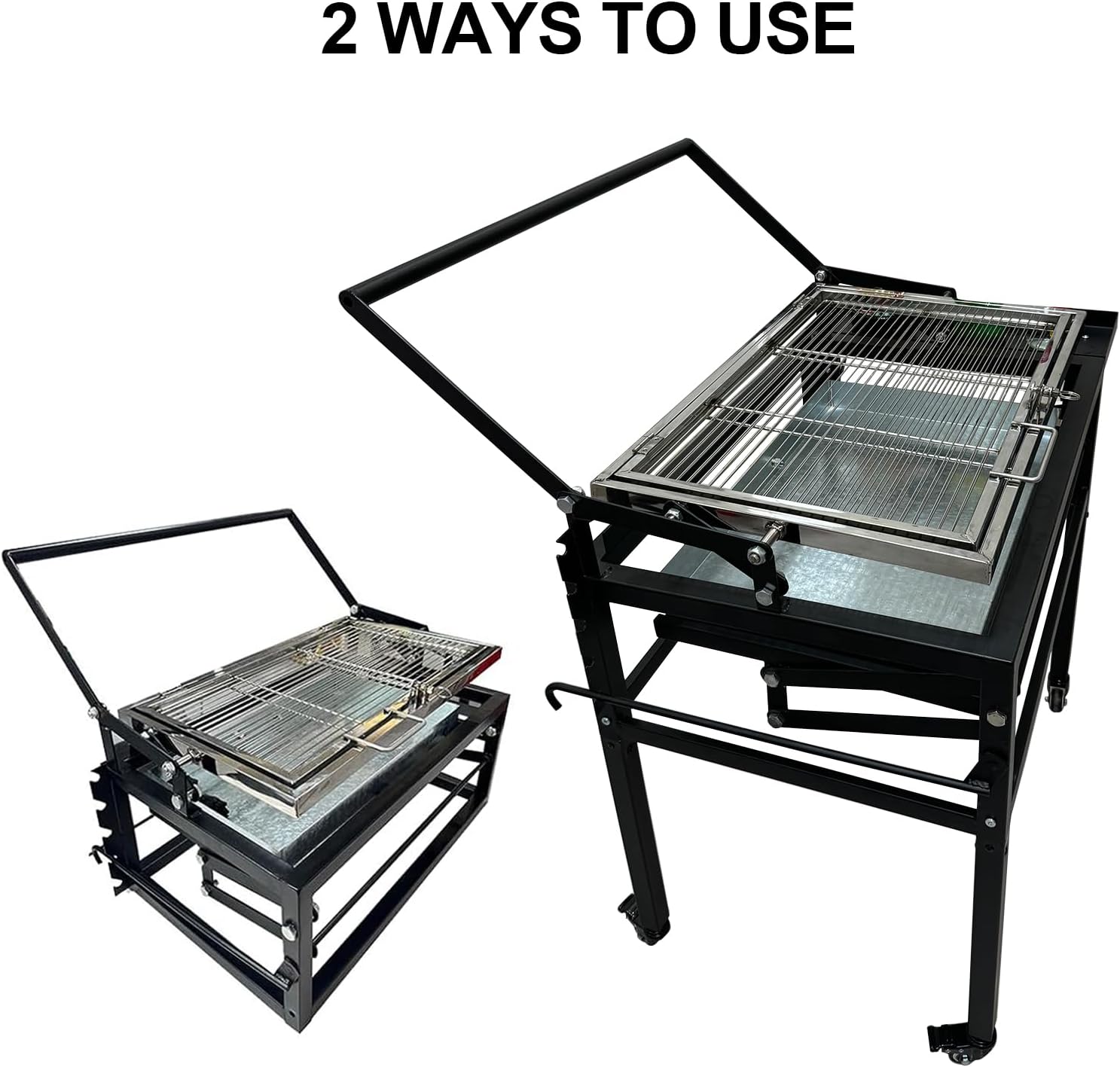 Portable Charcoal BBQ Grill, 360° Rotating Barbecue Grill with Wheels, Stainless Steel Cooking Grid, Adjustable Charcoal Tray, for Camping, Picnic, Patio & Backyard Parties