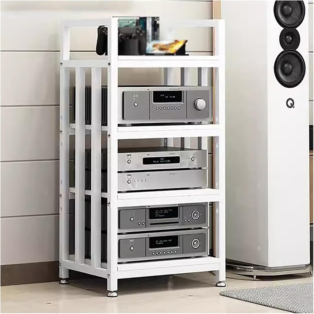 Home Office Living Room Stereo Component Cabinet Media Stand Freestanding, Modern Audiovideo Shelving 4 Shelf Unit Racks, Openended Electronics Equipment Shelf,White#4,50x40x100cm