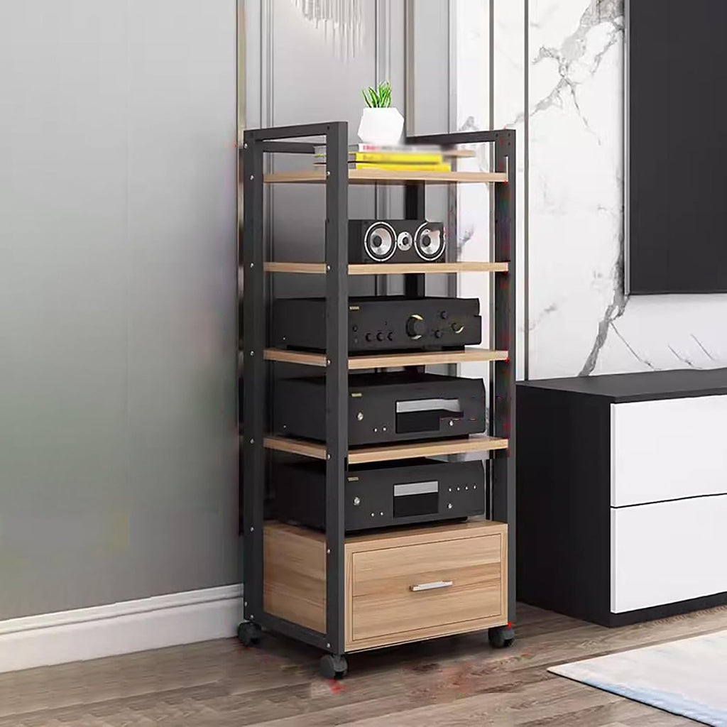 AV Media Stand Corner Shelf - Rack Audio Tower with Adjustable Shelves - 79 100 120cm Tall Shelf Stand with Wheels - Audio Equipment Rolling Cart Rack Portable for Home, 5Tiers-120cm Tall
