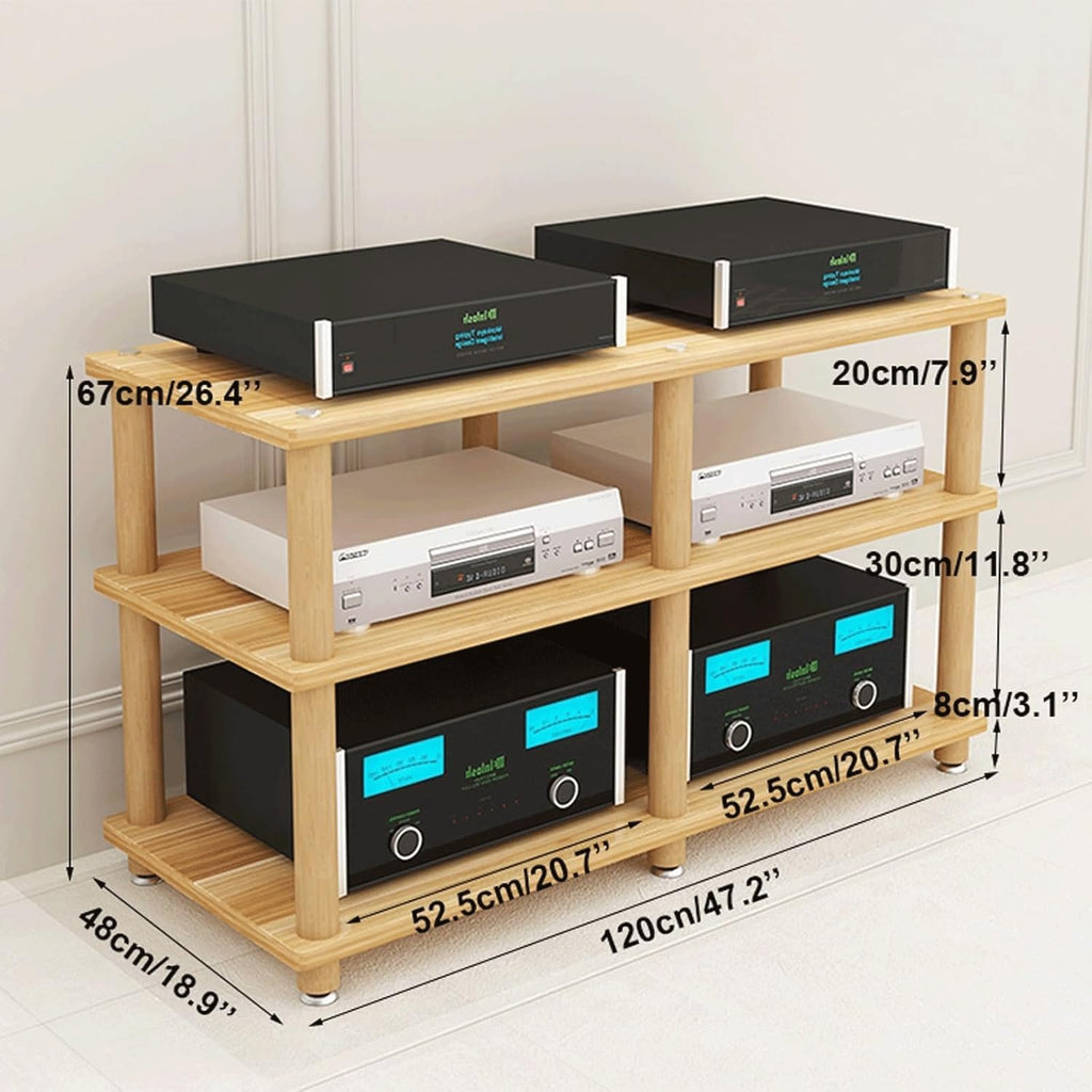 Audio Rack Stereo Rack 2/3/4 Tier Audio Equipment Rack Wooden Audio Rack Cabinet HiFi Rack Double Wide Audio Component Rack Durable(Nero,3 Tier)