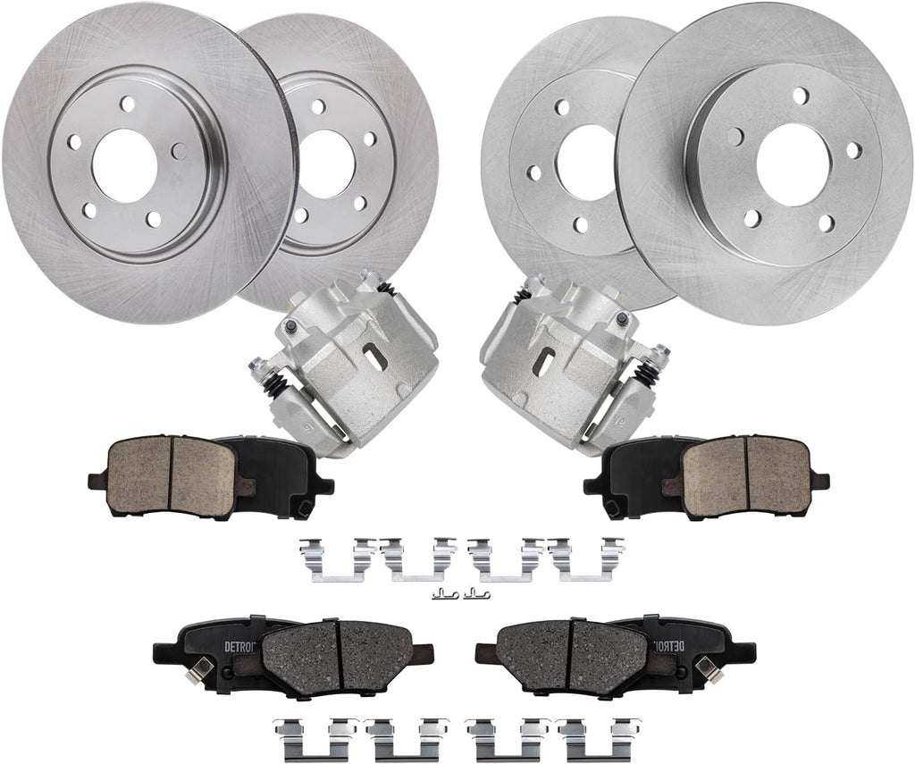 Detroit Axle - Brake Kit for Chevrolet Malibu Pontiac G6 Saturn Aura, Disc Brake Rotors Ceramic Brakes Pads and Front Brake Calipers Replacement: 11.65' inch Front &10.63' inch Rear Rotor