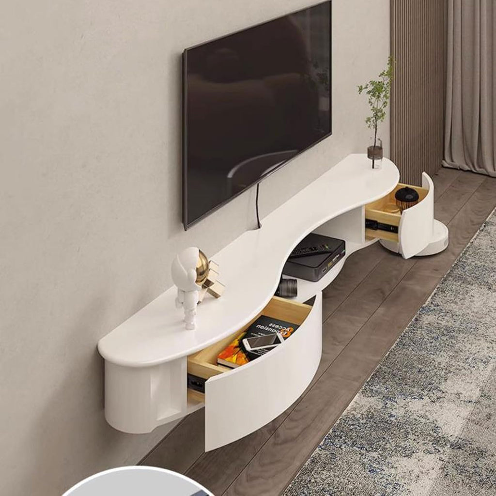 Wall Mounted TV Cabinet Floating TV Shelf Wall Shelf TV Stand Media TV Console TV Bracket Router Set Top Box CD DVD Players Storage Shelf Book Shelf With Drawer Audio-visual Equipment Shelves White