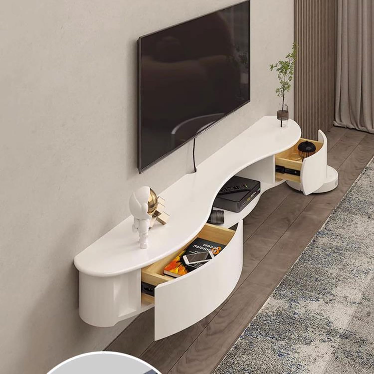 Wall Mounted TV Cabinet Floating TV Shelf Wall Shelf TV Stand Media TV Console TV Bracket Router Set Top Box CD DVD Players Storage Shelf Book Shelf With Drawer Audio-visual Equipment Shelves White